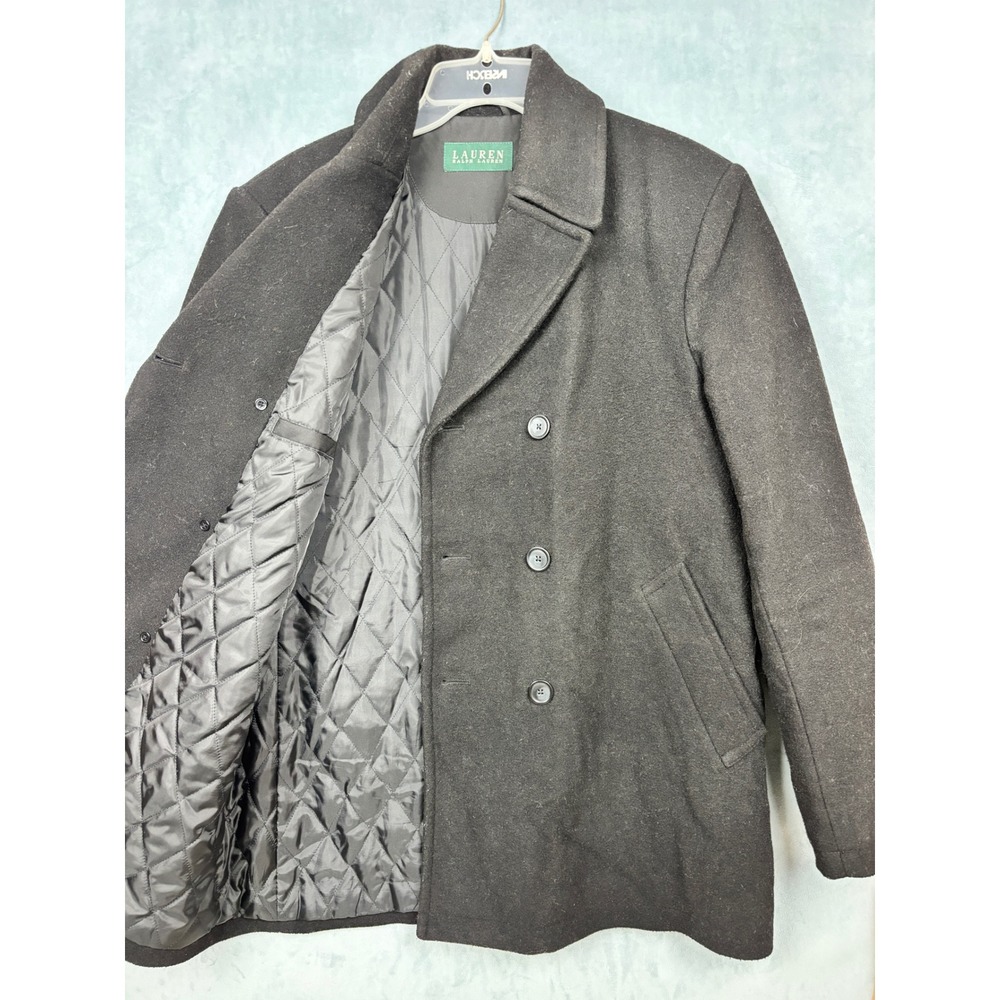 Lauren Ralph Lauren Mens Black Wool Blend Quilted Lined Pea Coat 40R